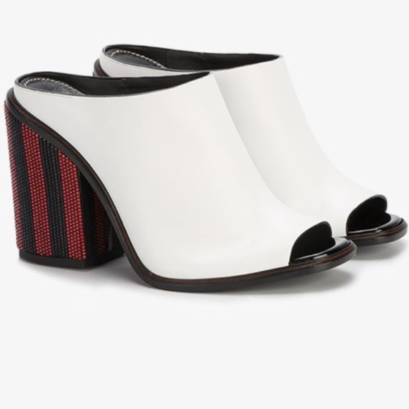 Proenza Schouler White Leather Mules With Red & Black Beaded Heels - Picture 1 of 12